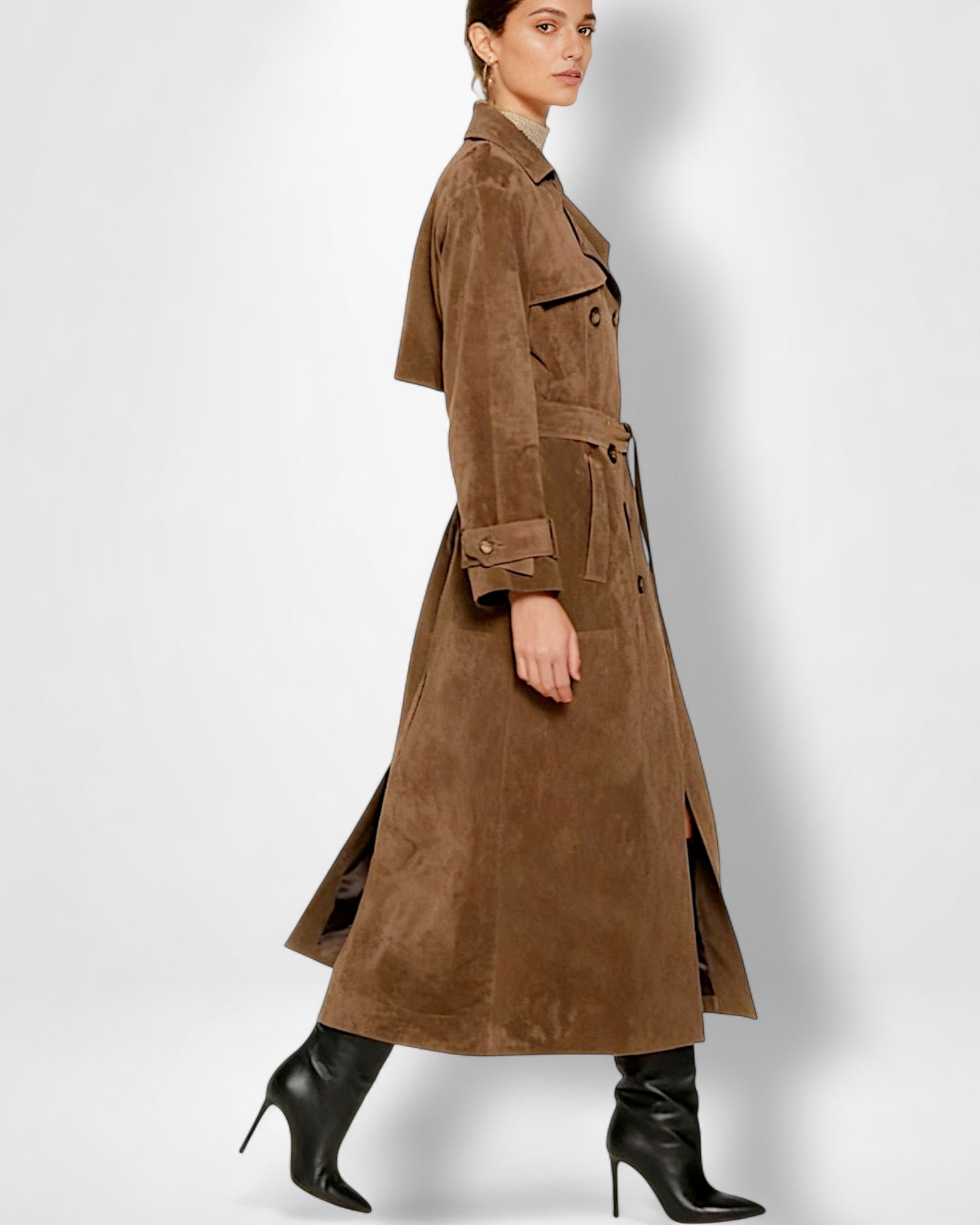 Bodenlanger Wintermantel für Damen mit Gürtel und Reverskragen