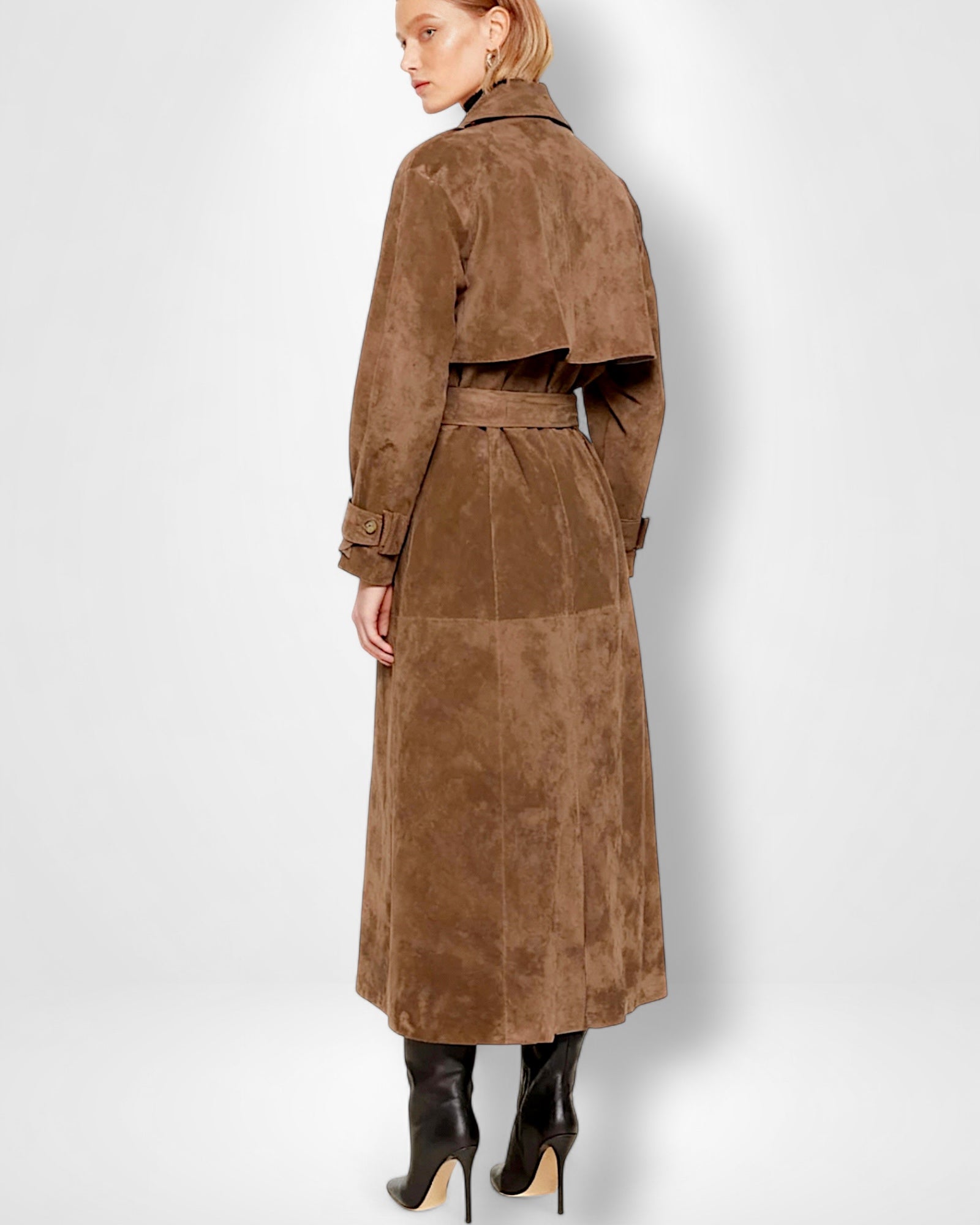 Bodenlanger Wintermantel für Damen mit Gürtel und Reverskragen