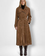 Bodenlanger Wintermantel für Damen mit Gürtel und Reverskragen