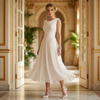 Plissiertes Midikleid für Damen als Hochzeitsgast mit Drapierung