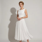 Plissiertes Midikleid für Damen als Hochzeitsgast mit Drapierung