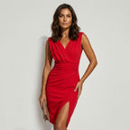 Midikleid mit V-Ausschnitt und Seitlichem Schlitz