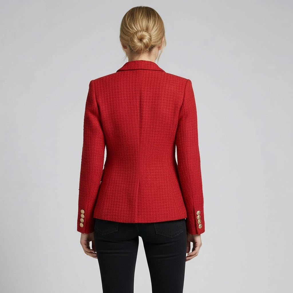 Taillierter Blazer für Damen in kurzer Länge mit Doppelknopfleiste in Bouclé Optik