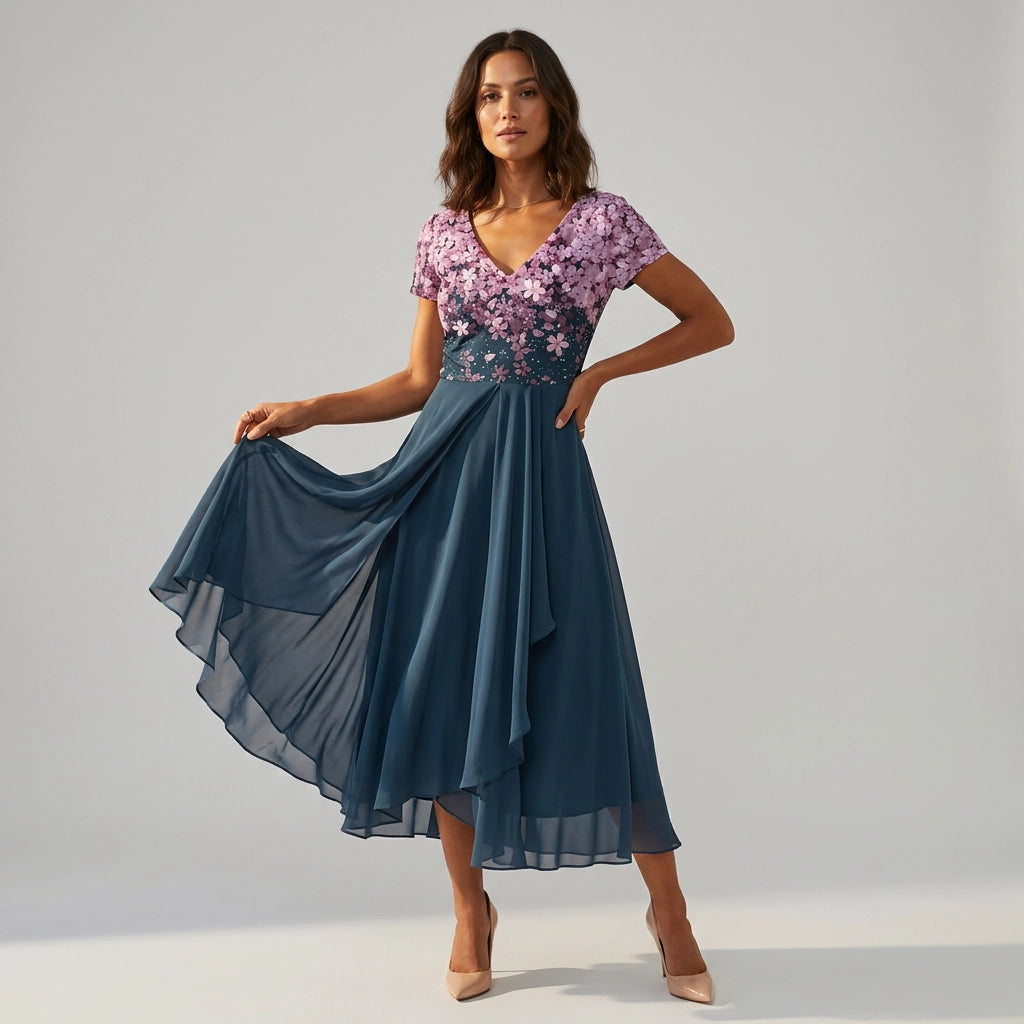 Maxikleid für Hochzeit aus Tüll mit Blumen Applikation