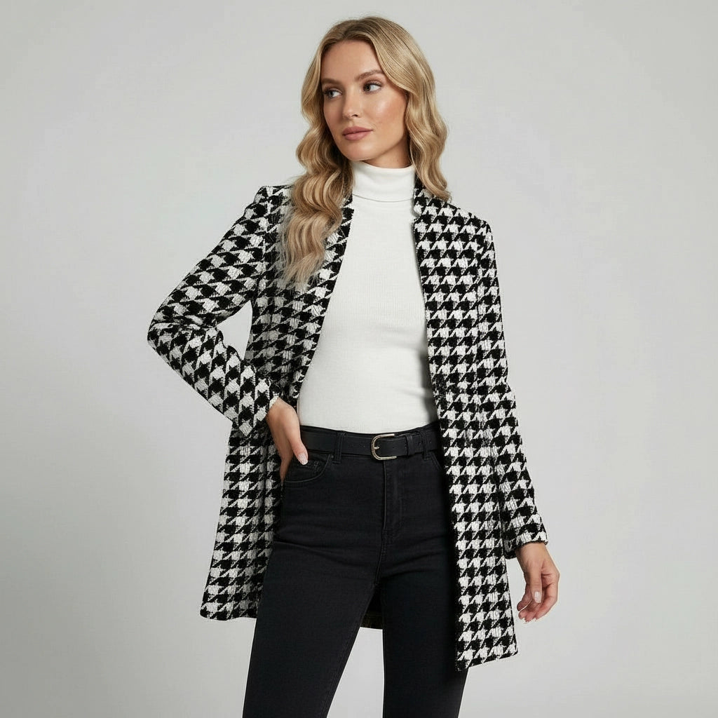 Figurbetonter Long Blazer für Damen mit Stehkragen im Mantel Stil