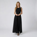 Ärmelloser Jumpsuit mit weitem Bein und fließendem Chiffon Überwurf im eleganten Schnitt