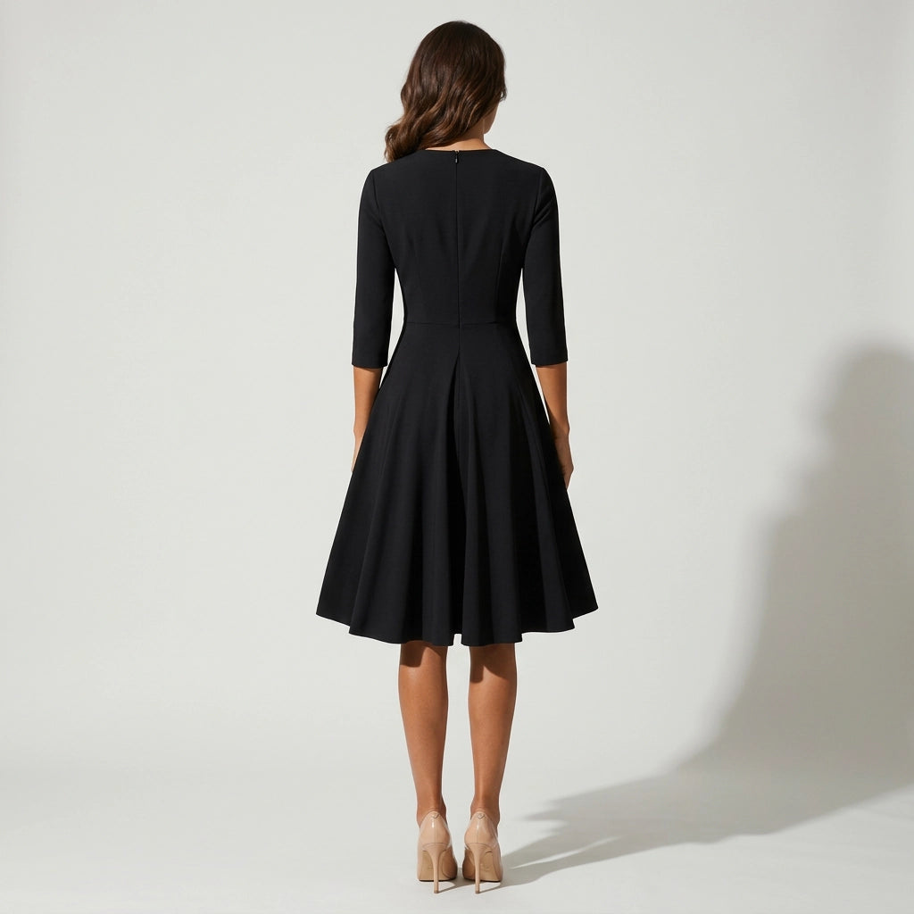 A-Linie Kleid mit Ärmeln in Knielanger Passform