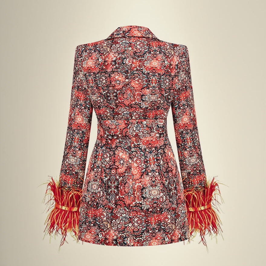 Blazerkleid mit V-Ausschnitt und Federn für Damen - mini