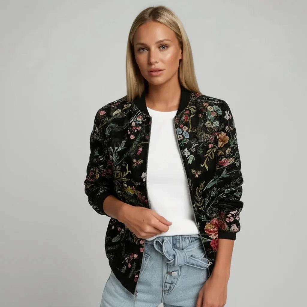 Leichte bunte Jacke für Damen mit Bündchen und Reißverschluss