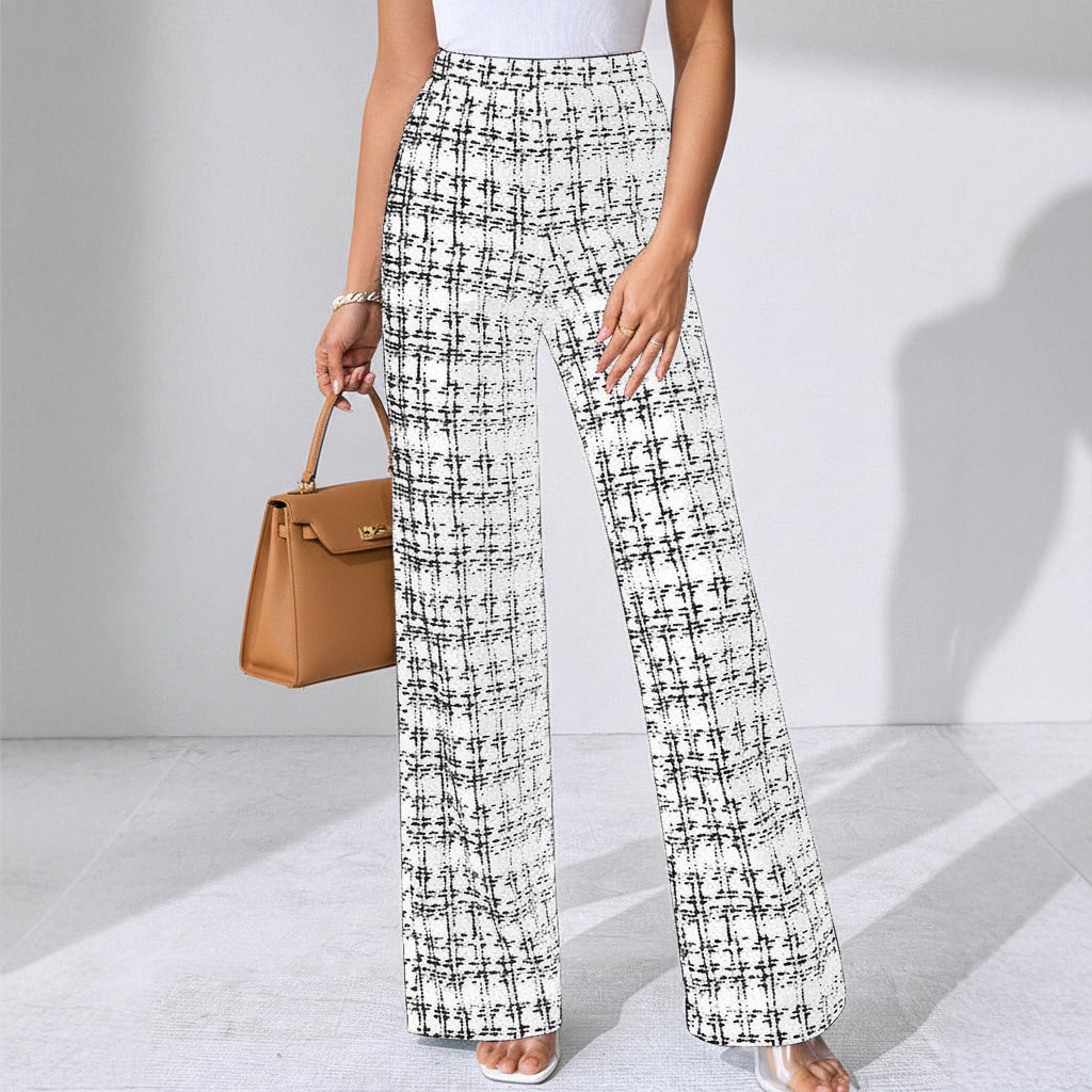 Elegante Schlaghose für Damen mit ausgestelltem Bein im Tweed-Look schwarz Grau