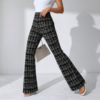 Elegante Schlaghose für Damen mit ausgestelltem Bein im Tweed-Look schwarz