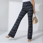 Elegante Schlaghose für Damen mit ausgestelltem Bein im Tweed-Look schwarz Blau
