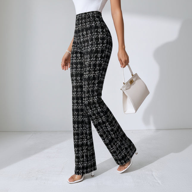 Elegante Schlaghose für Damen mit ausgestelltem Bein im Tweed-Look schwarz Schwarz 1