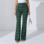 Elegante Schlaghose für Damen mit ausgestelltem Bein im Tweed-Look schwarz grün 1