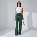 Elegante Schlaghose für Damen mit ausgestelltem Bein im Tweed-Look schwarz grün