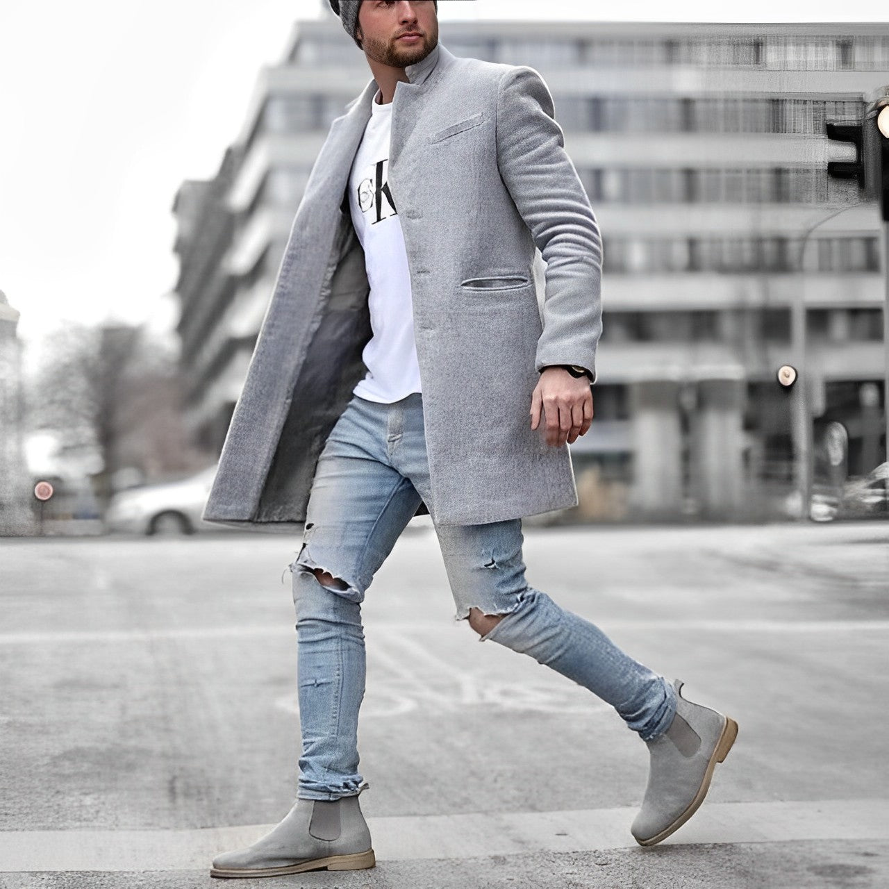 Slim-Fit Herrenjacke mit Reverskragen und Knopfverschluss 0