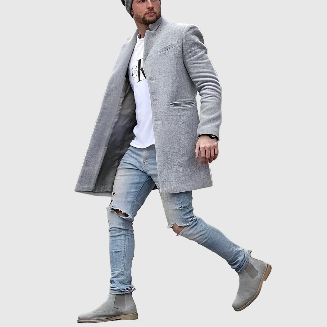 Slim-Fit Herrenjacke mit Reverskragen und Knopfverschluss