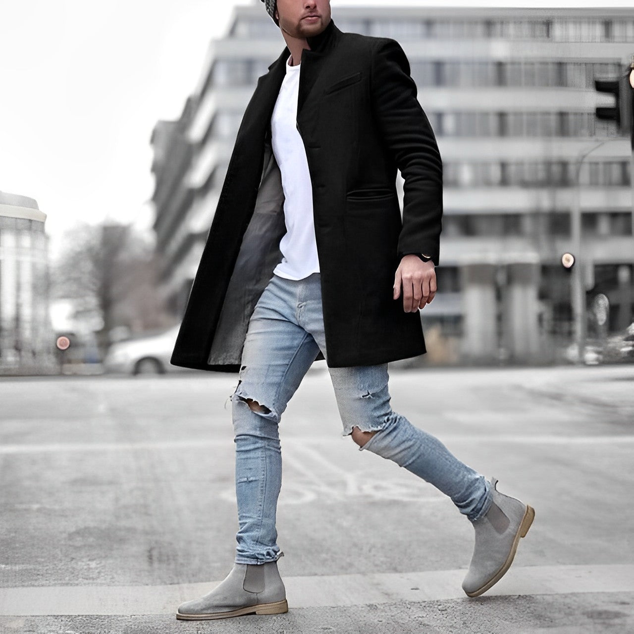 Slim-Fit Herrenjacke mit Reverskragen und Knopfverschluss 1