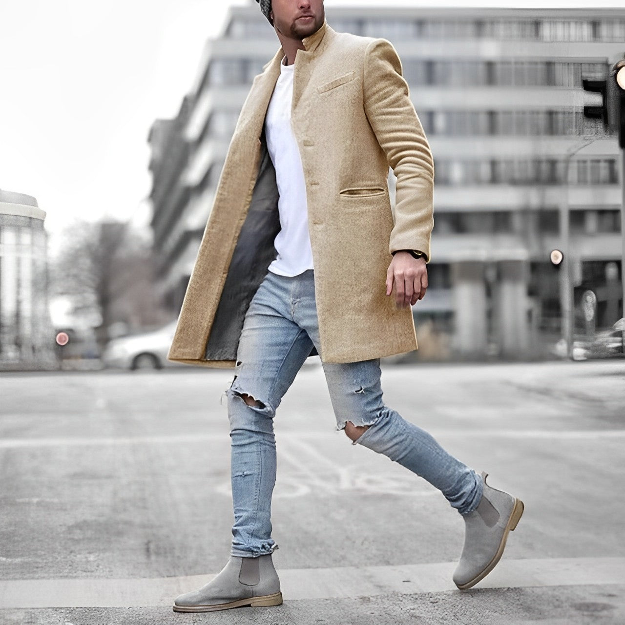 Slim-Fit Herrenjacke mit Reverskragen und Knopfverschluss 2