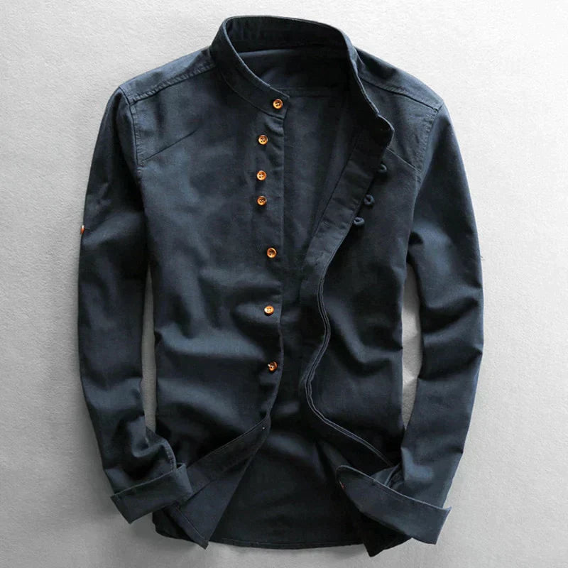 Slim Fit Herrenhemd mit Stehkragen und langen Ärmeln 0