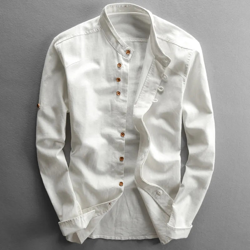 Slim Fit Herrenhemd mit Stehkragen und langen Ärmeln 1