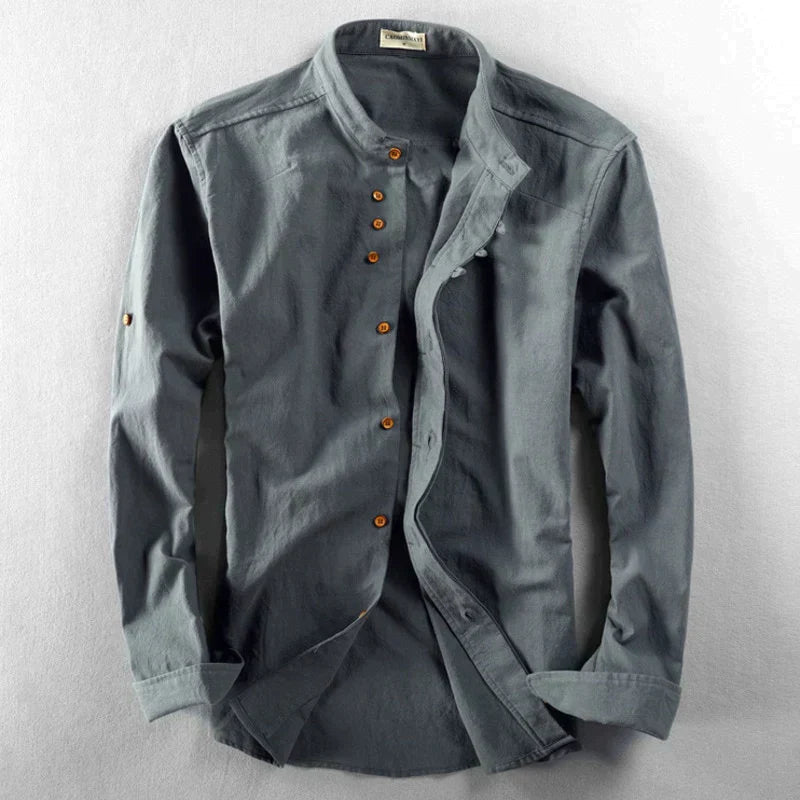 Slim Fit Herrenhemd mit Stehkragen und langen Ärmeln 2