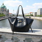Große Damen Shopper Tasche mit Henkel und goldenem Drehverschluss