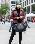 Große Damen Shopper Tasche mit Henkel und goldenem Drehverschluss