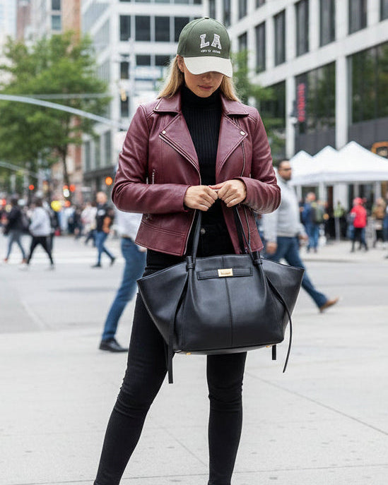 Große Damen Shopper Tasche mit Henkel und goldenem Drehverschluss
