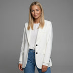 Langer Blazer für Damen mit zwei Knöpfen und Klappentaschen in einfarbigem Design
