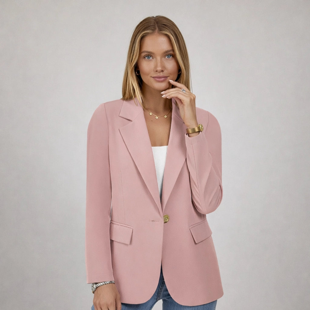 Damenblazer im klassischen Schnitt mit weitem Reverskragen und Einknopf