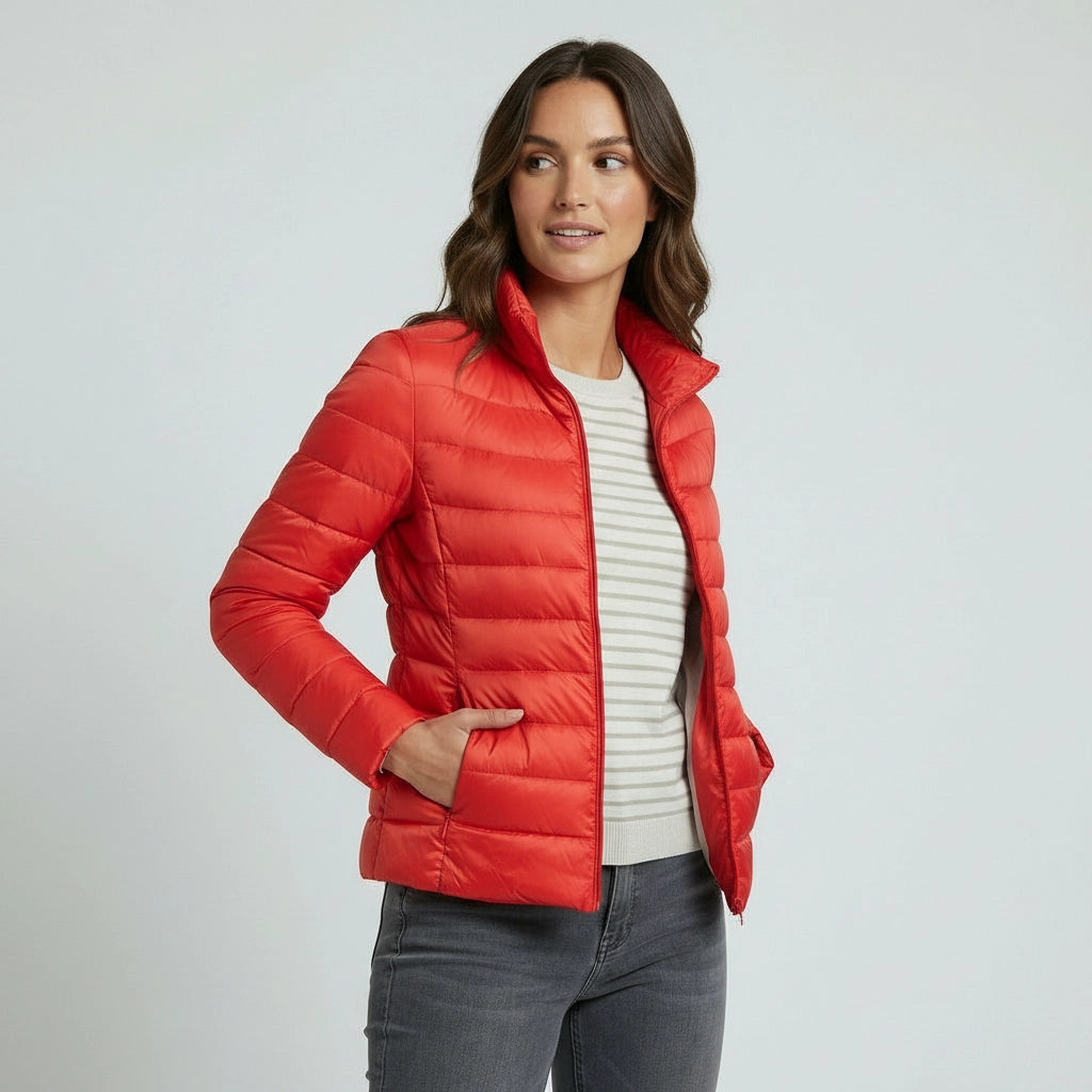 Leichte Steppjacke für Damen mit Stehkragen im einfarbigen Design