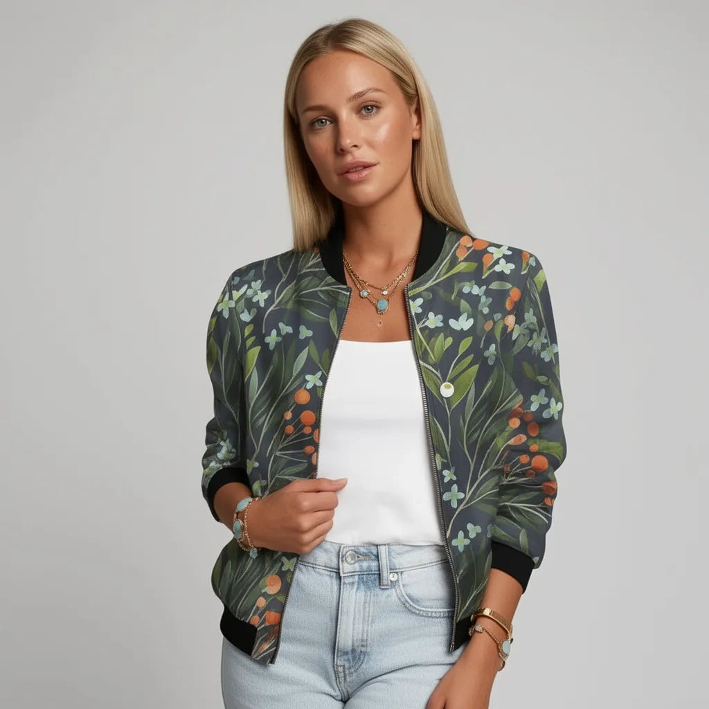 Leichte bunte Jacke für Damen mit Bündchen und Reißverschluss