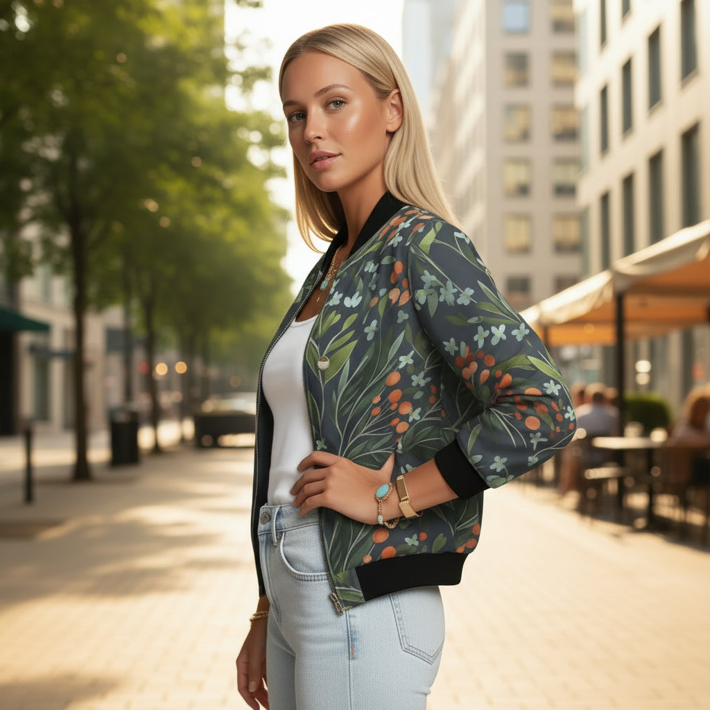 Leichte bunte Jacke für Damen mit Bündchen und Reißverschluss