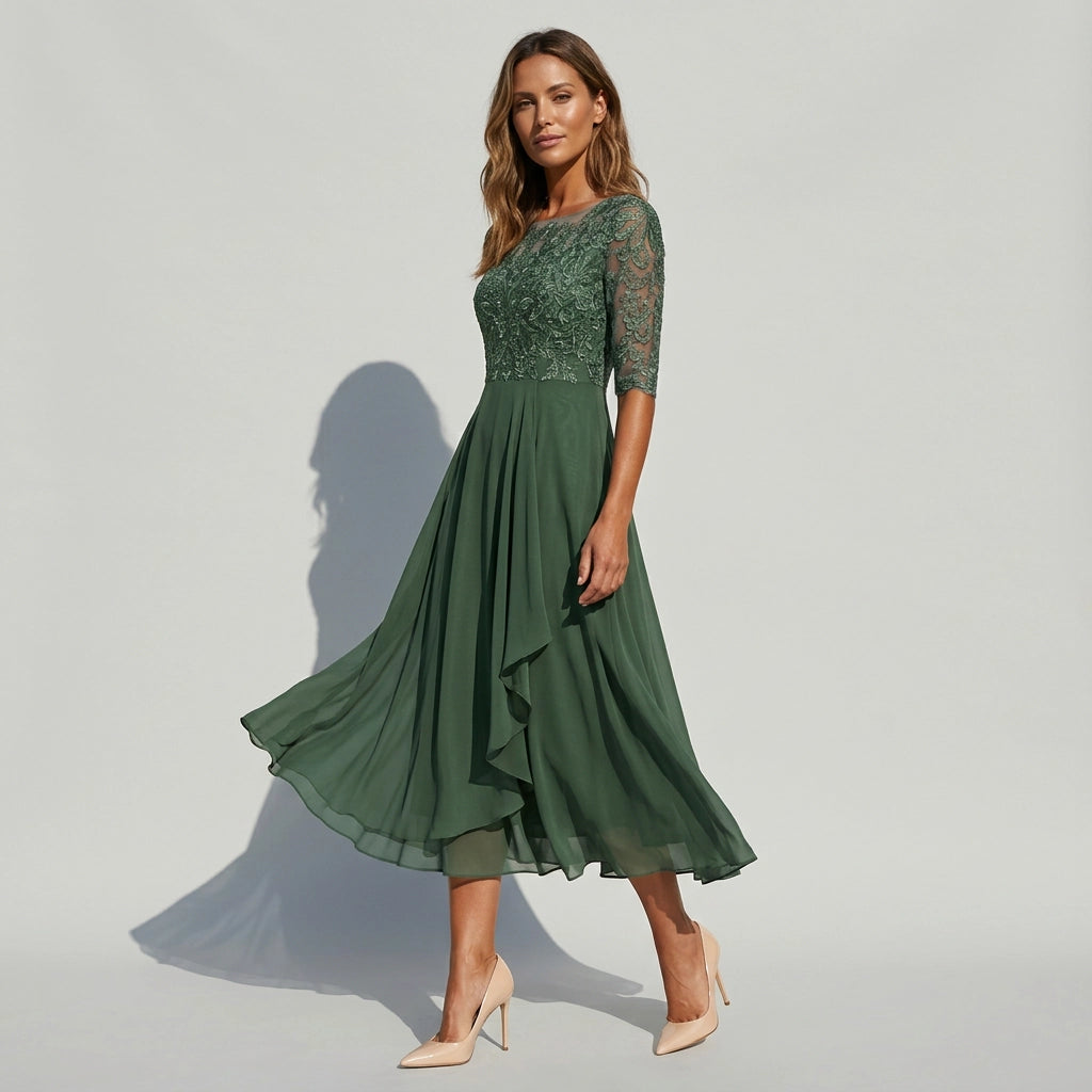 Midikleid aus feinem Tüll mit Spitze für Hochzeitsgäste