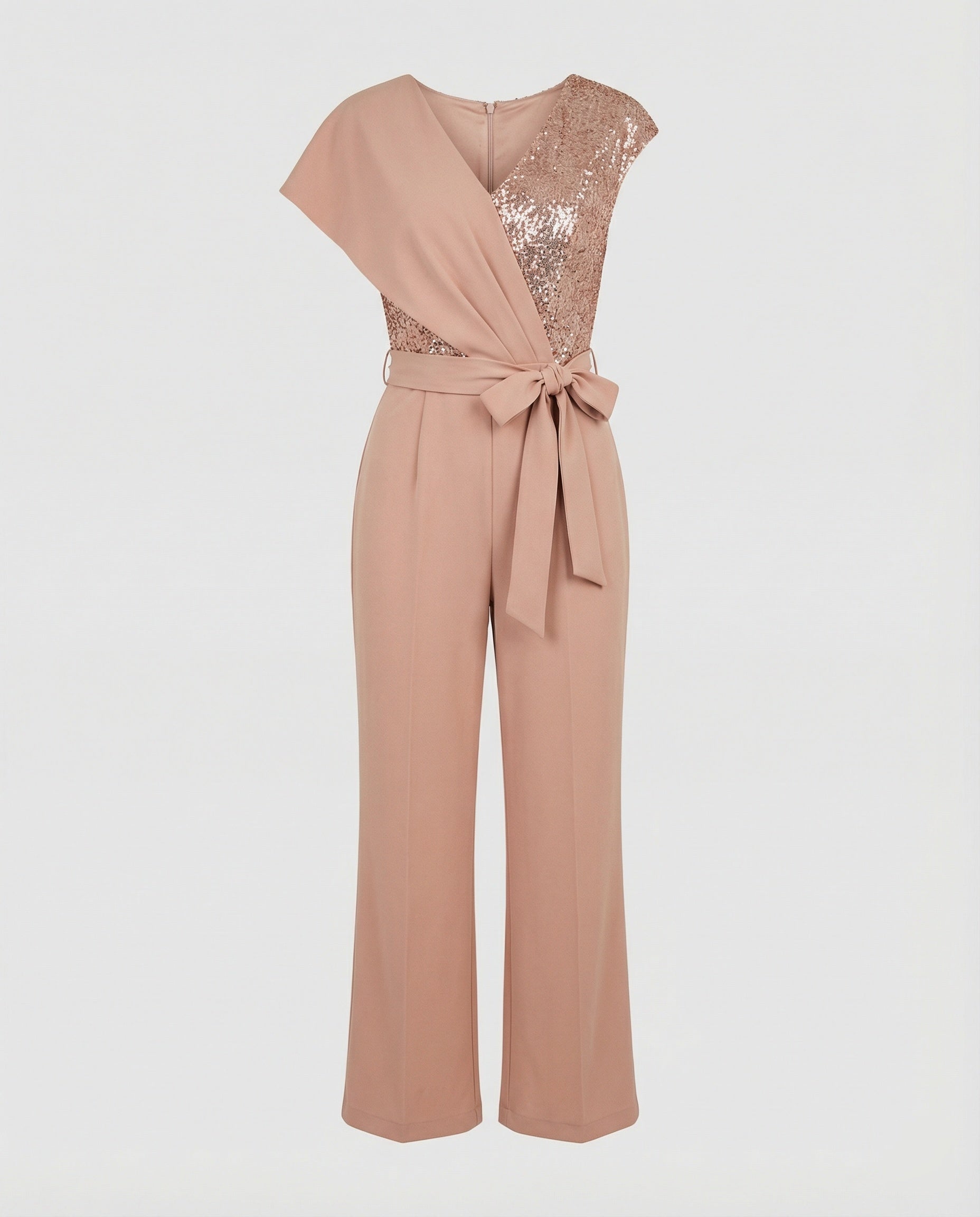 Eleganter Damen Jumpsuit im One Shoulder Schnitt mit Bindegürtel und weitem Bein
