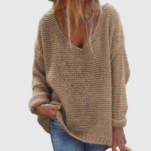 Oversized Strickpullover für Damen mit tiefem V-Ausschnitt | Grobstrick 1