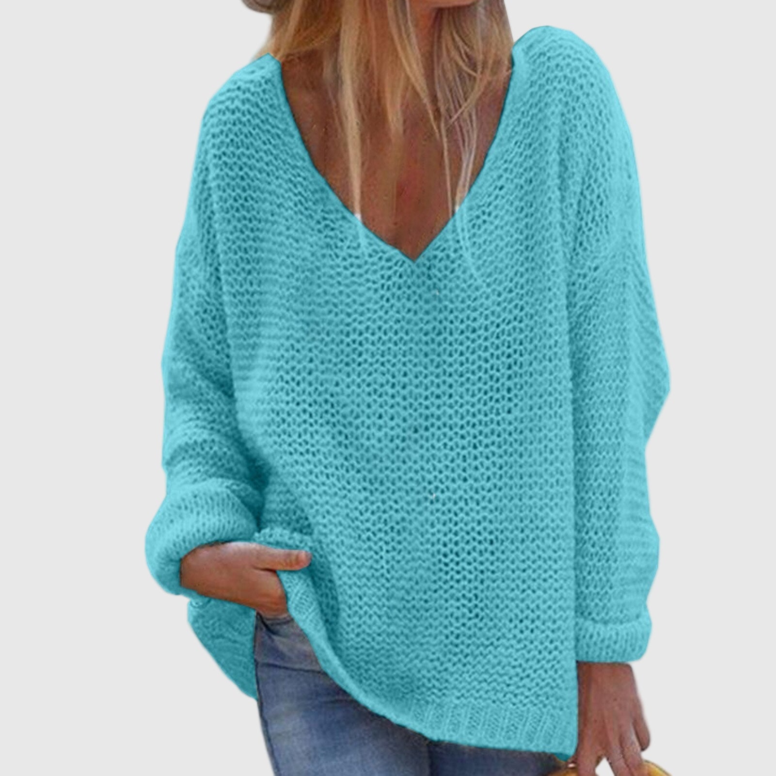 Oversized Strickpullover für Damen mit tiefem V-Ausschnitt | Grobstrick 3