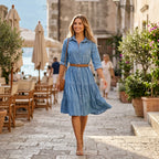 Hemdblusenkleid für Damen aus Denim in A-Linie mit Gürtel Blau 3