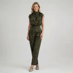 Tailliertes Damen Set aus ärmellosem Top und Hose mit hoher Taille im Jumpsuit Look