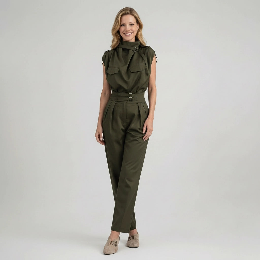 Tailliertes Damen Set aus ärmellosem Top und Hose mit hoher Taille im Jumpsuit Look