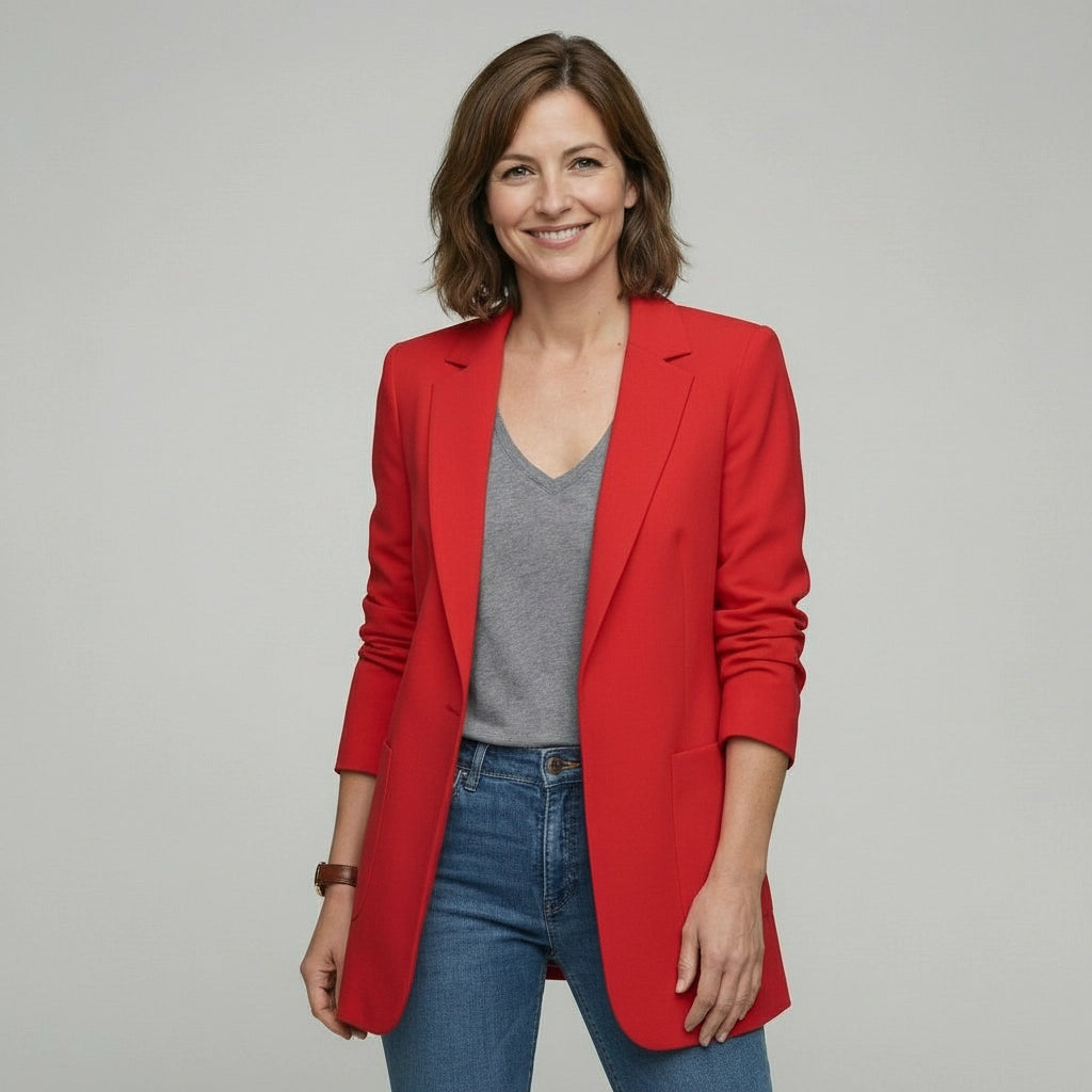 Oversize Longblazer für Damen mit großen Fronttaschen und Schulterpolstern