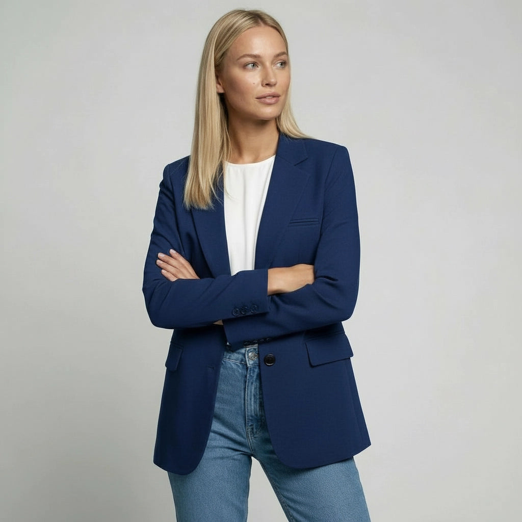 Langer Blazer für Damen mit zwei Knöpfen und Klappentaschen in einfarbigem Design