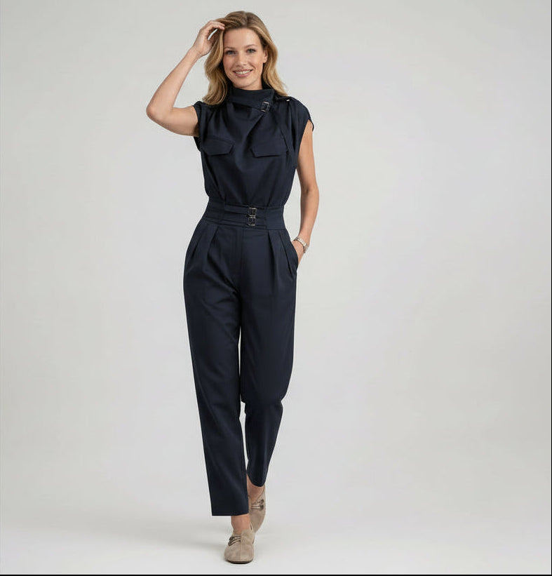 Tailliertes Damen Set aus ärmellosem Top und Hose mit hoher Taille im Jumpsuit Look