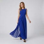 Ärmelloser Jumpsuit mit weitem Bein und fließendem Chiffon Überwurf im eleganten Schnitt