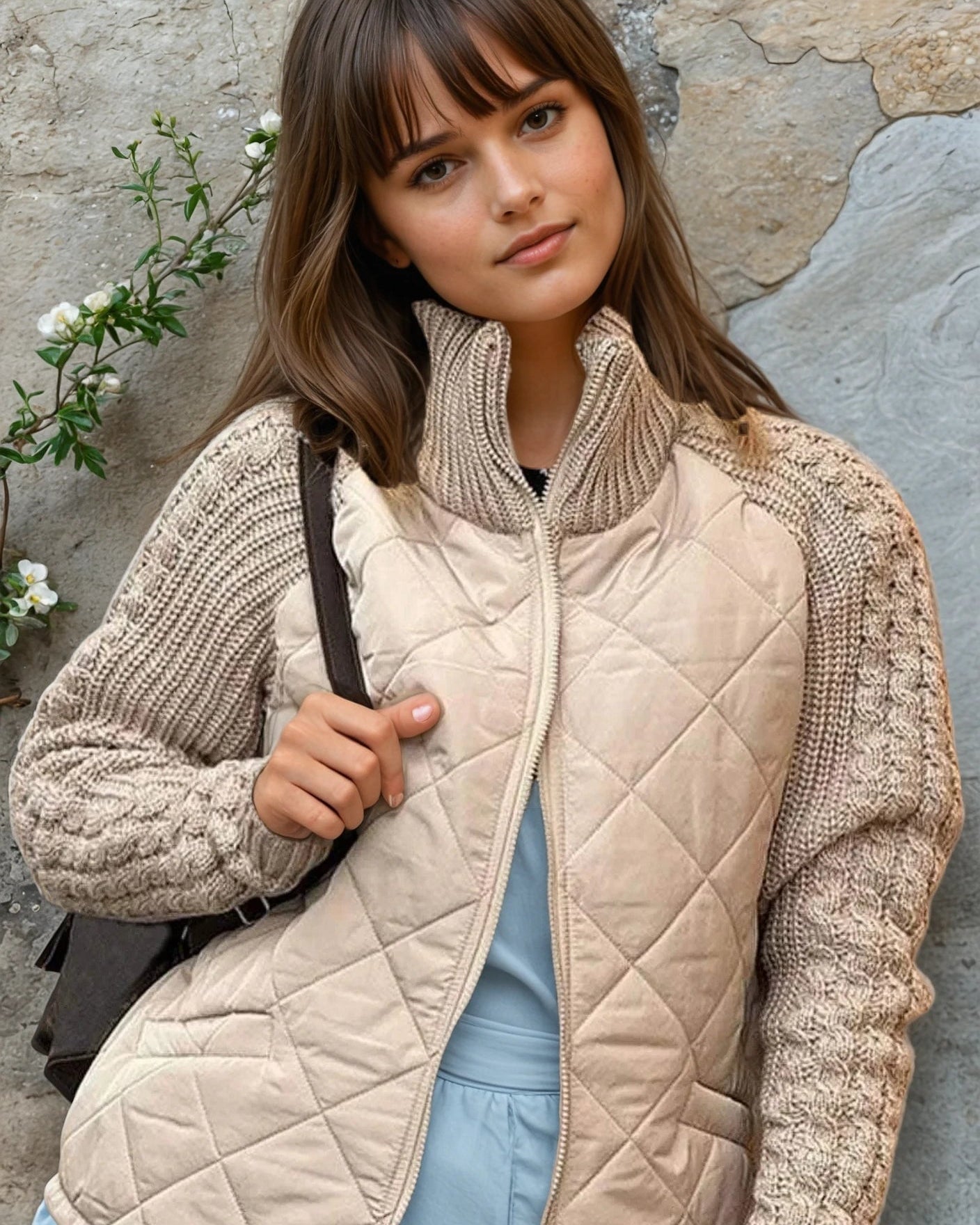 Stepp Strickjacke für Damen mit geripptem Kragen