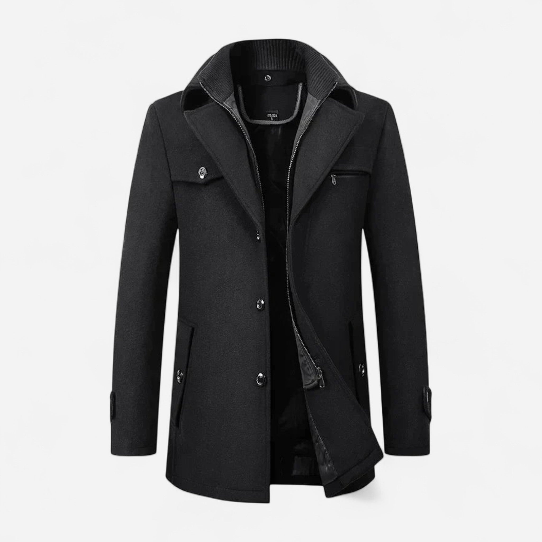 Gefütterte City-Winterjacke für Herren im Mantel-Look mit hohem Reißverschlusskragen