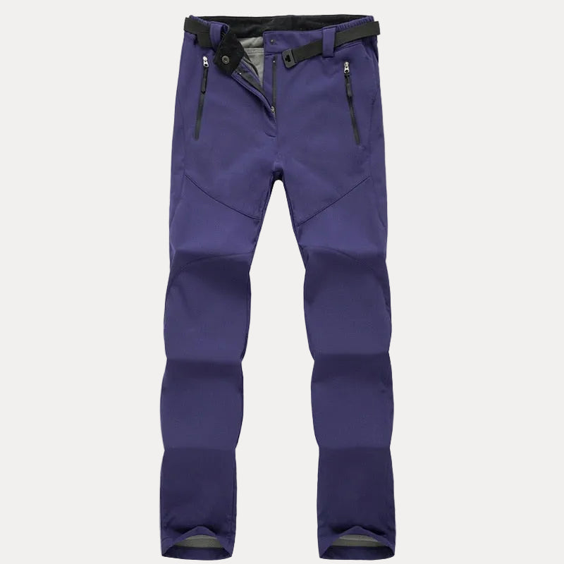 Damen-Wanderhose für Outdoor-Aktivitäten mit schwarzen Reißverschlüssen und Gürtel Dunkel Lila
