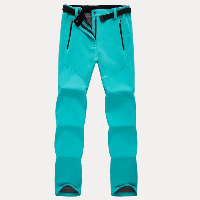 Damen-Wanderhose für Outdoor-Aktivitäten mit schwarzen Reißverschlüssen und Gürtel blau