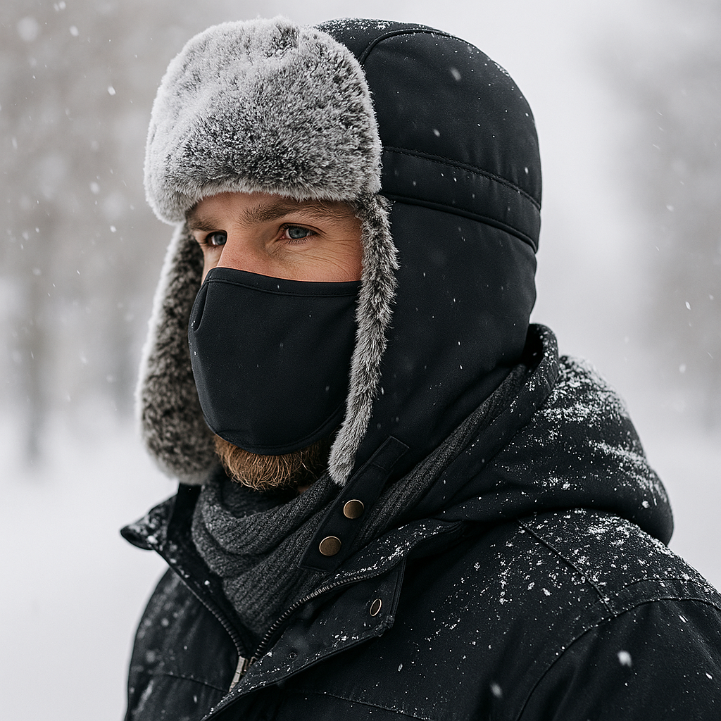 Wattierter Hut für Herren mit Ohrenklappen für kalte Wintertage